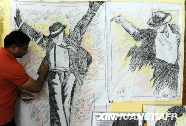 Retrato de Michael Jackson creado por pintor hidú en su conmemoración 