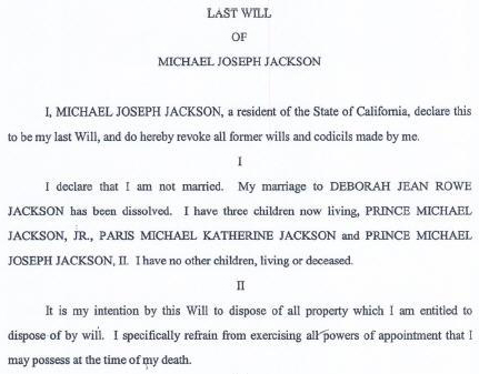 Revelado texto completo del testamento de Michael Jackson