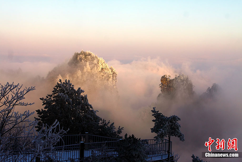 Impresionante Zhangjiajie bajo la nieve y un mar de nubes